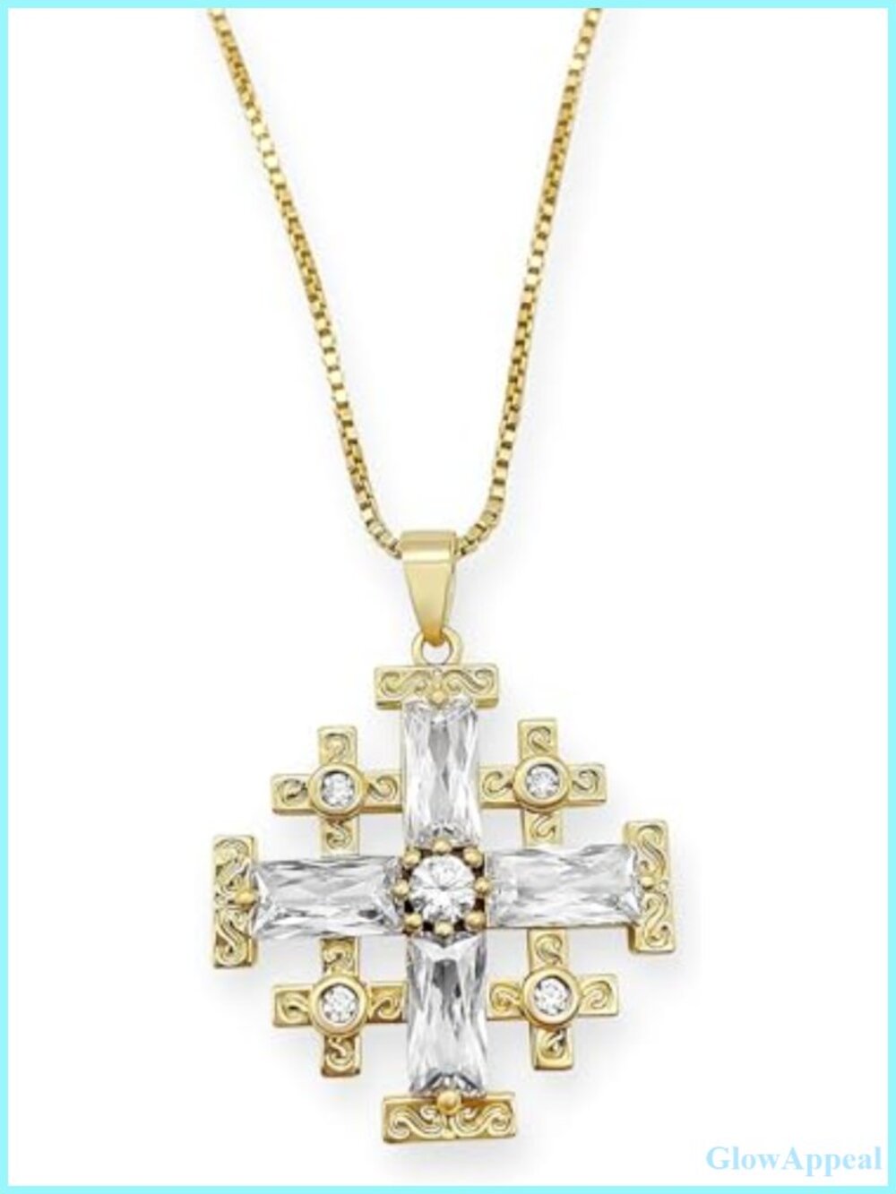 18k Yellow Gold Plated Jerusalem Cross Pendant Necklace with Topaz